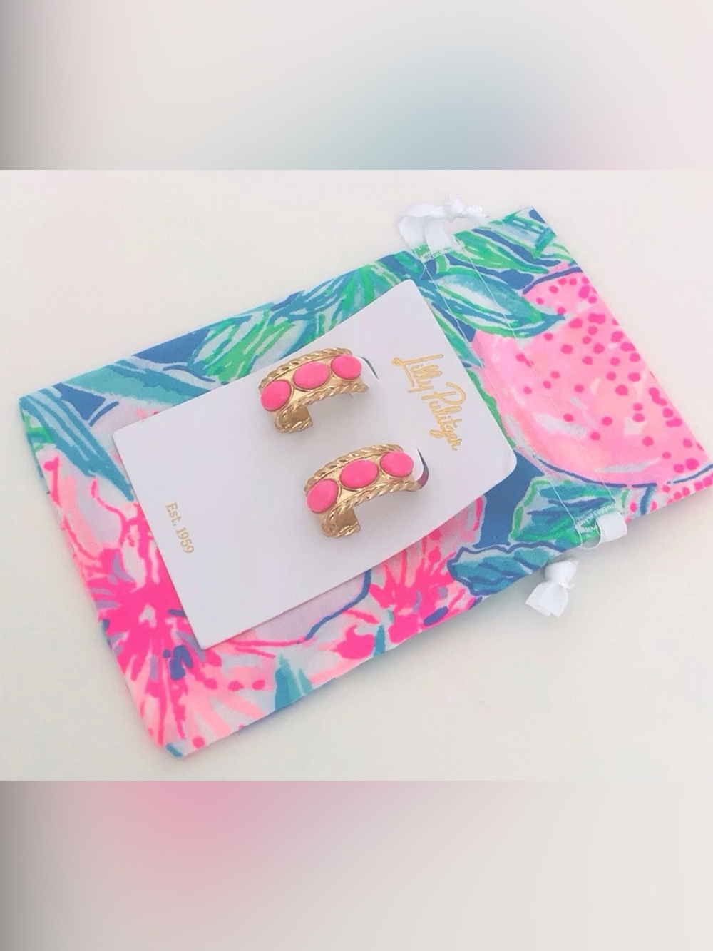 Lilly Pulitzer Hoop Earrings Sunshine Groove-Cherry Blossom Pink NEW